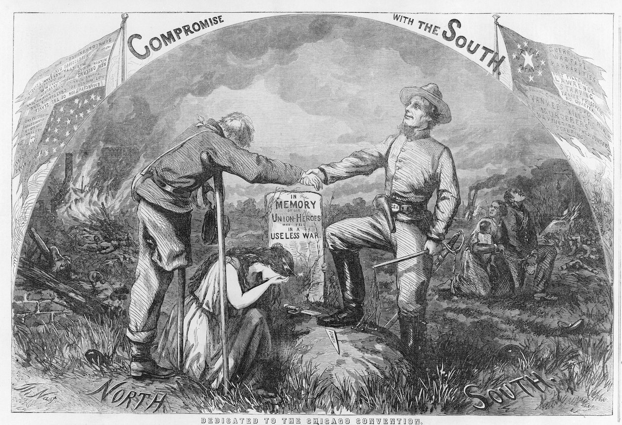 Kompromissa med södern - Tillägnad Chicagokonventionen, 1864 (trägravyr) av Thomas Nast