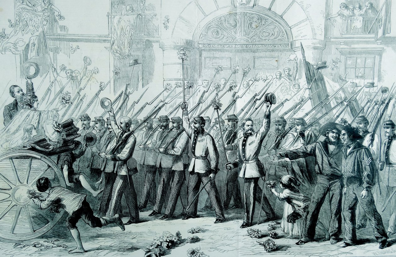 Entusiastiskt mottagande av de brittiska frivilliga för Garibaldi i Neapel, 1860 av Thomas Nast
