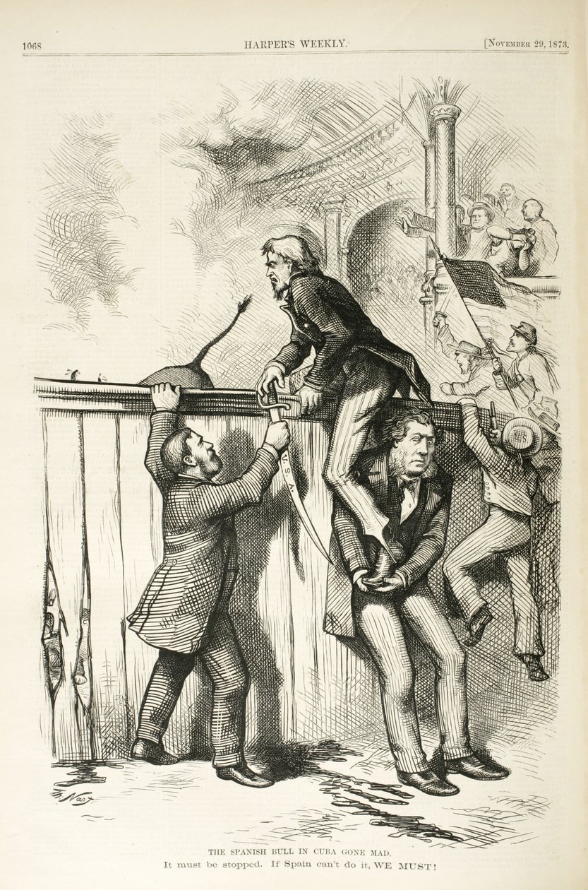 Den spanska tjuren på Kuba blev galen, 1873 (trästick) av Thomas Nast