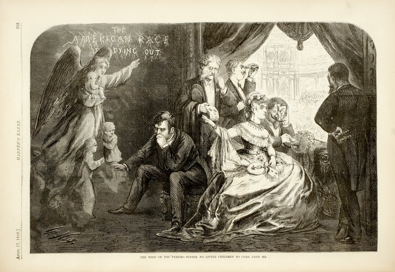 The Wife of the Period - Suffer No Little Children to Come Unto Me, 1869 (trästick) av Thomas Nast