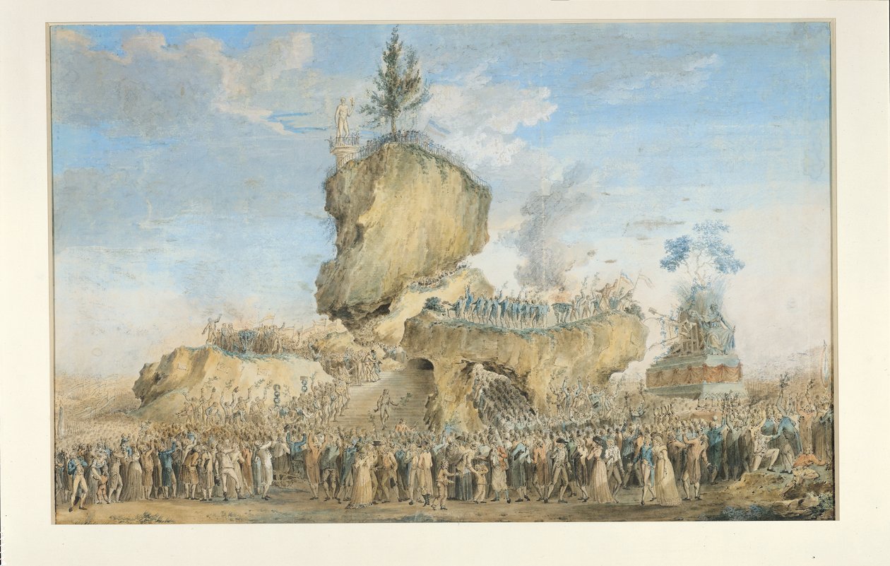 Högsta väsendets festival på Champs-de-Mars, 20 Prairial An II (8 juni 1794) (pastell, gouache och wc på papper) av Thomas Naudet
