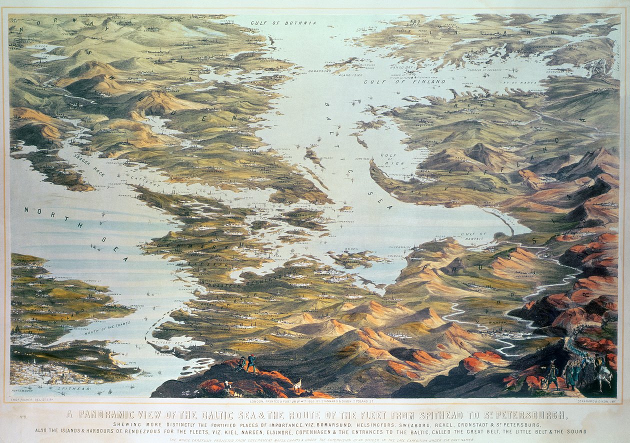 Panoramautsikt över Östersjön och flottans rutt från Spithead till St. Petersburg, från regeringskartor och sjökort gjorda under överinseende av en officer i expeditionen under Sir Charles av Thomas Packer