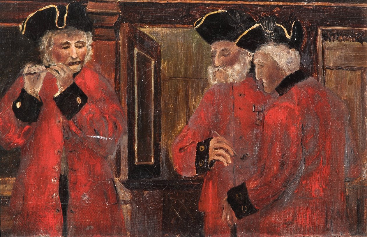 Tre Chelsea-pensionärer i församlingen, 1885 av Thomas Parkins
