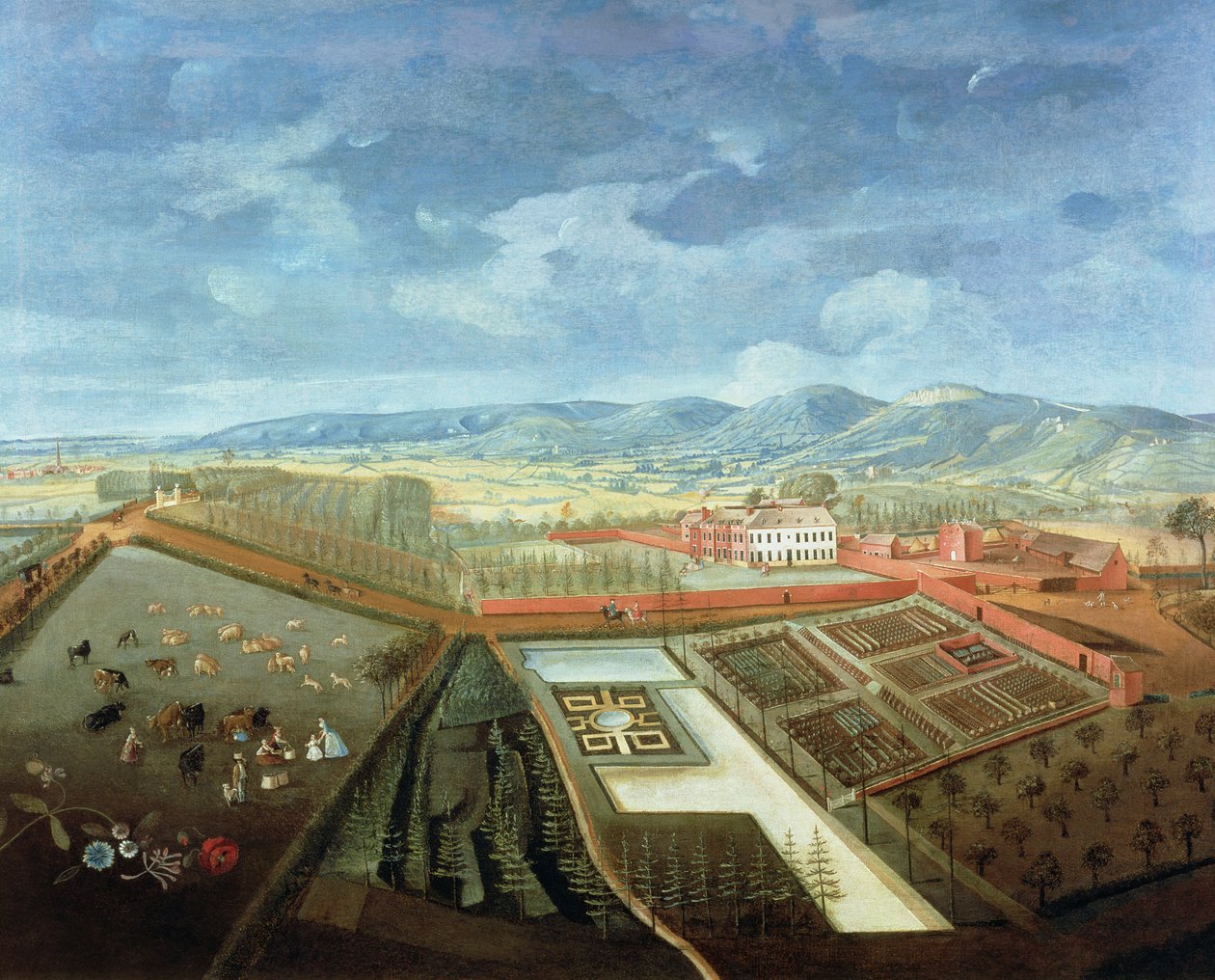 Panoramautsikt över Charlton Park, ca 1745 (se 18173 för detaljer) av Thomas Robins