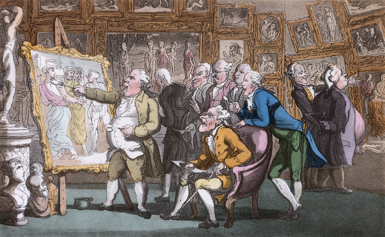 A Connoisseur, illustration från "The Vicar of Wakefield" av Oliver Goldsmith, pub. Ackermann, 1817 (handkolorerad akvatint) av Thomas Rowlandson