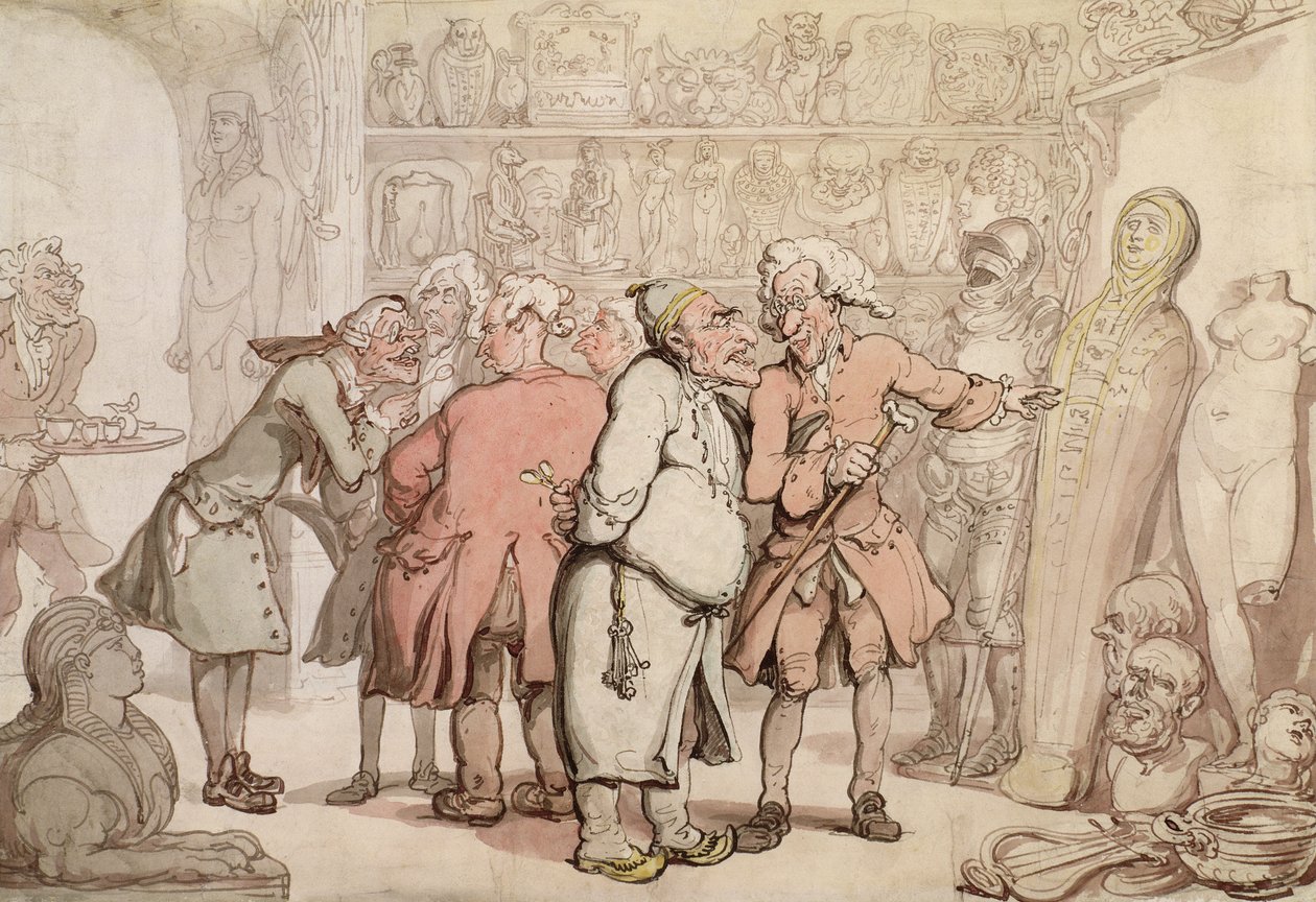 A Group of Antiquaries, ca 1805 (penna och bläck med wc på papper) av Thomas Rowlandson