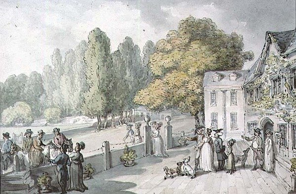 Ett hus med figurer, tidigare känt som The Green, Richmond av Thomas Rowlandson