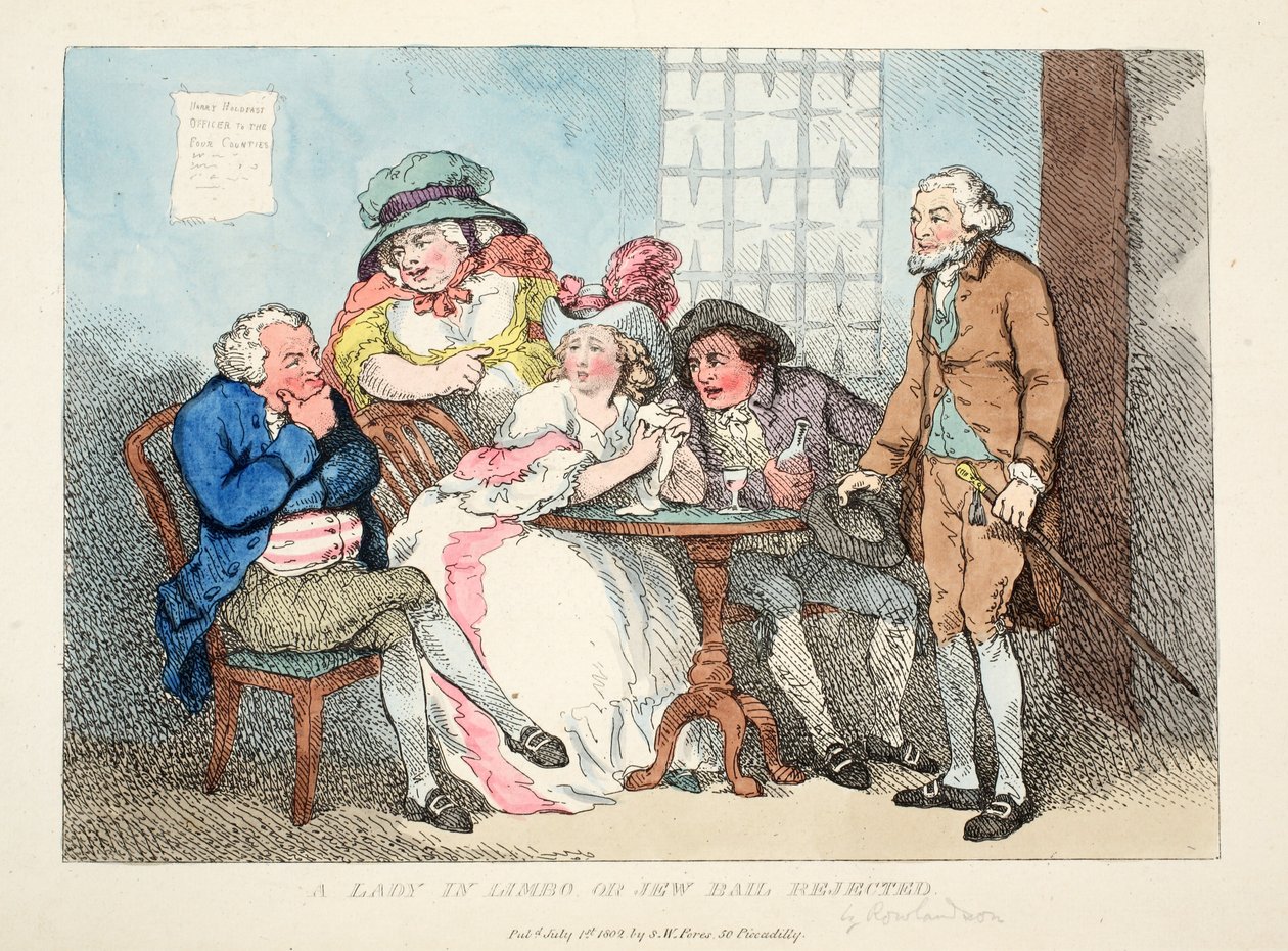A Lady In Limbo or Jude Bail Rejected, 1802 (handfärgad slutgave) av Thomas Rowlandson