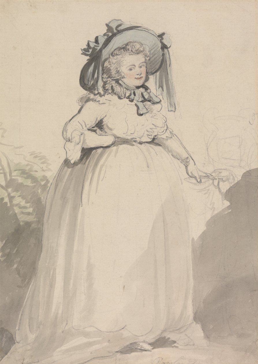 A Lady in a White Dress, wearing a Blue Hat av Thomas Rowlandson