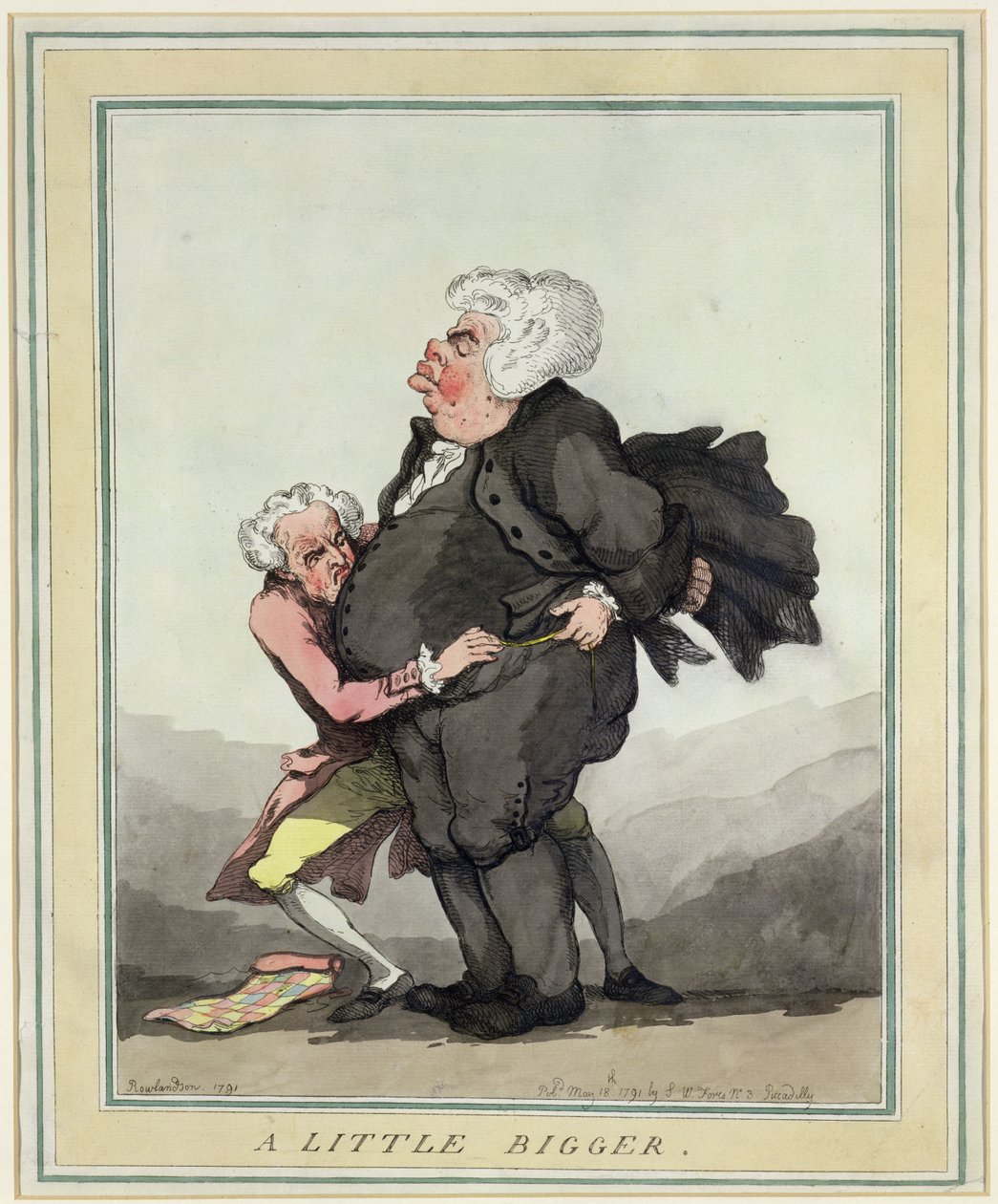 A Little Bigger, pub. av S.W. Fores, 1791 (färgad etsning) (par 125715) av Thomas Rowlandson
