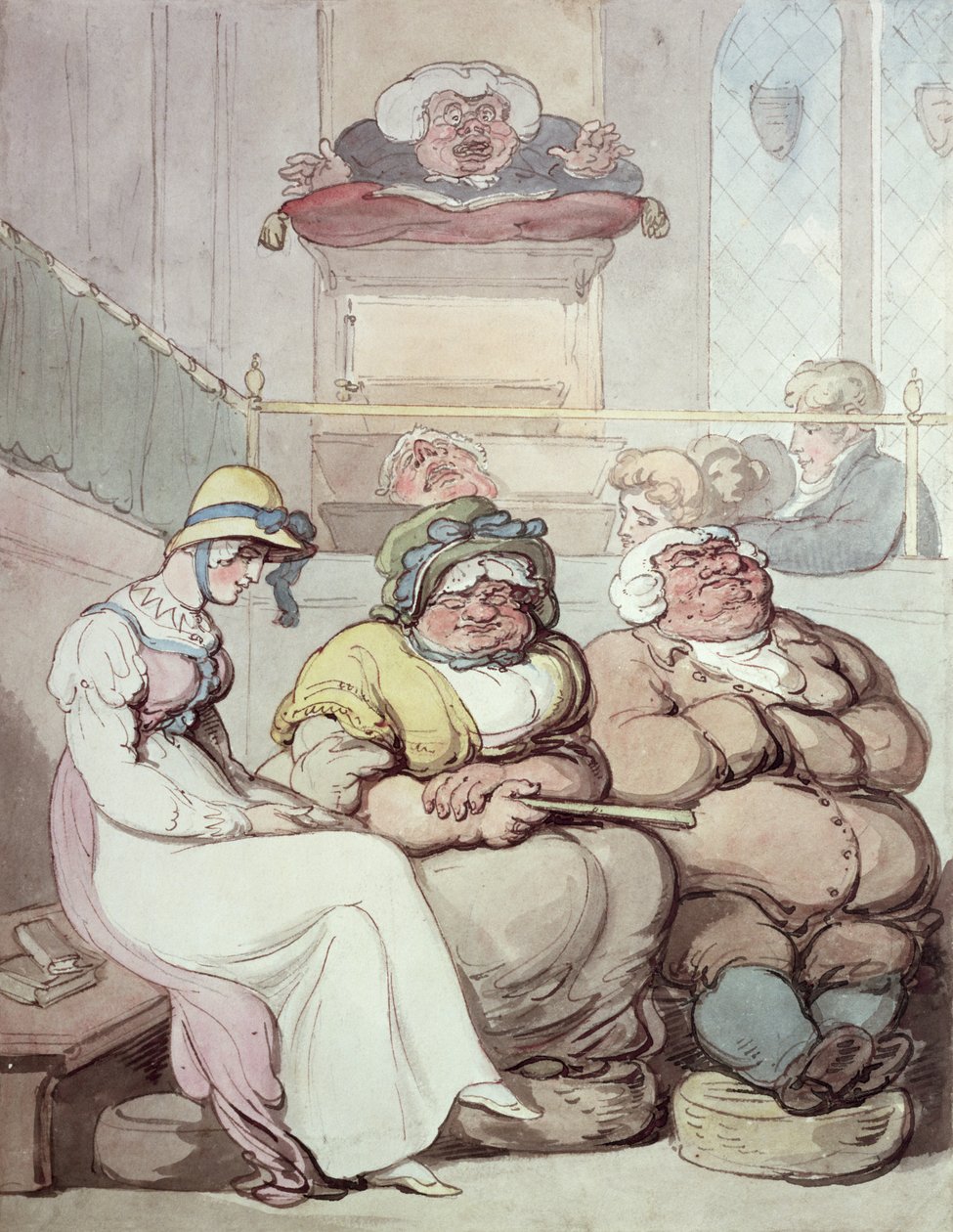 En sömnig församling (bläck och wc på papper) av Thomas Rowlandson