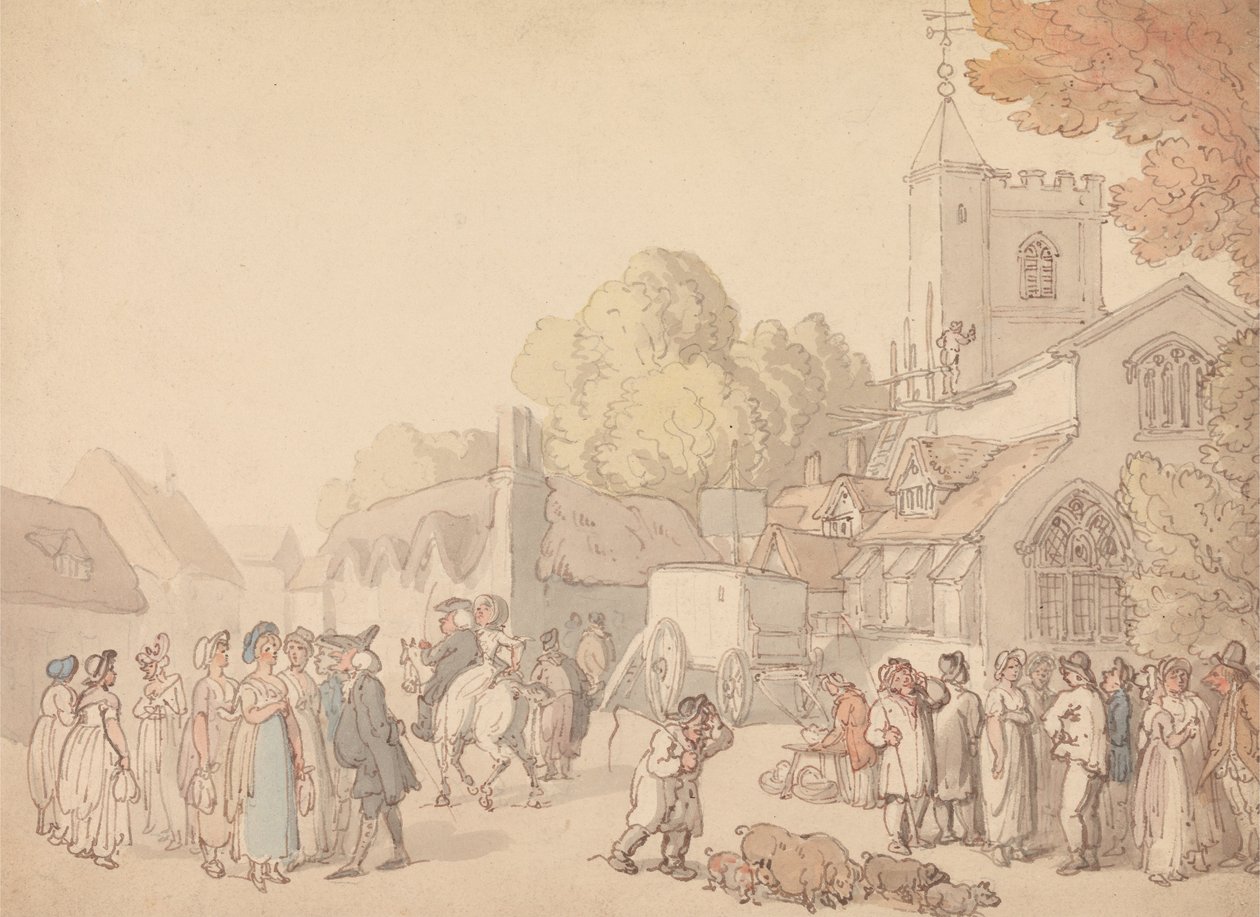 A Village Scene outside a Church av Thomas Rowlandson