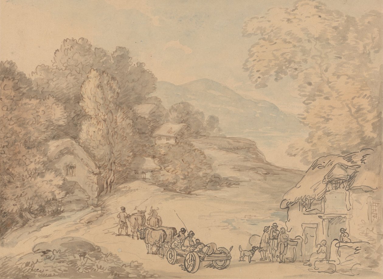 A Village in a Hilly Landscape av Thomas Rowlandson