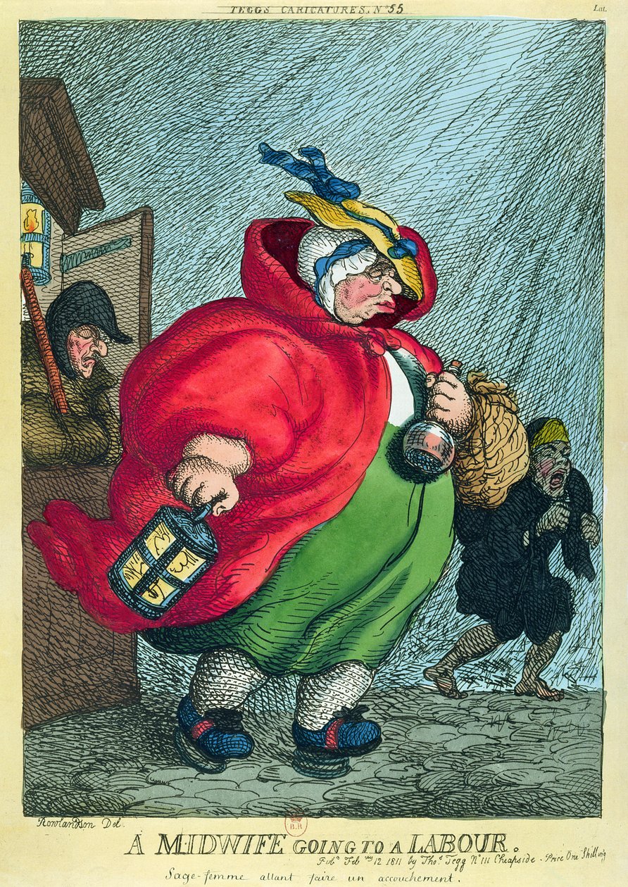 En barnmorska på väg till en förlossning, 1811 av Thomas Rowlandson