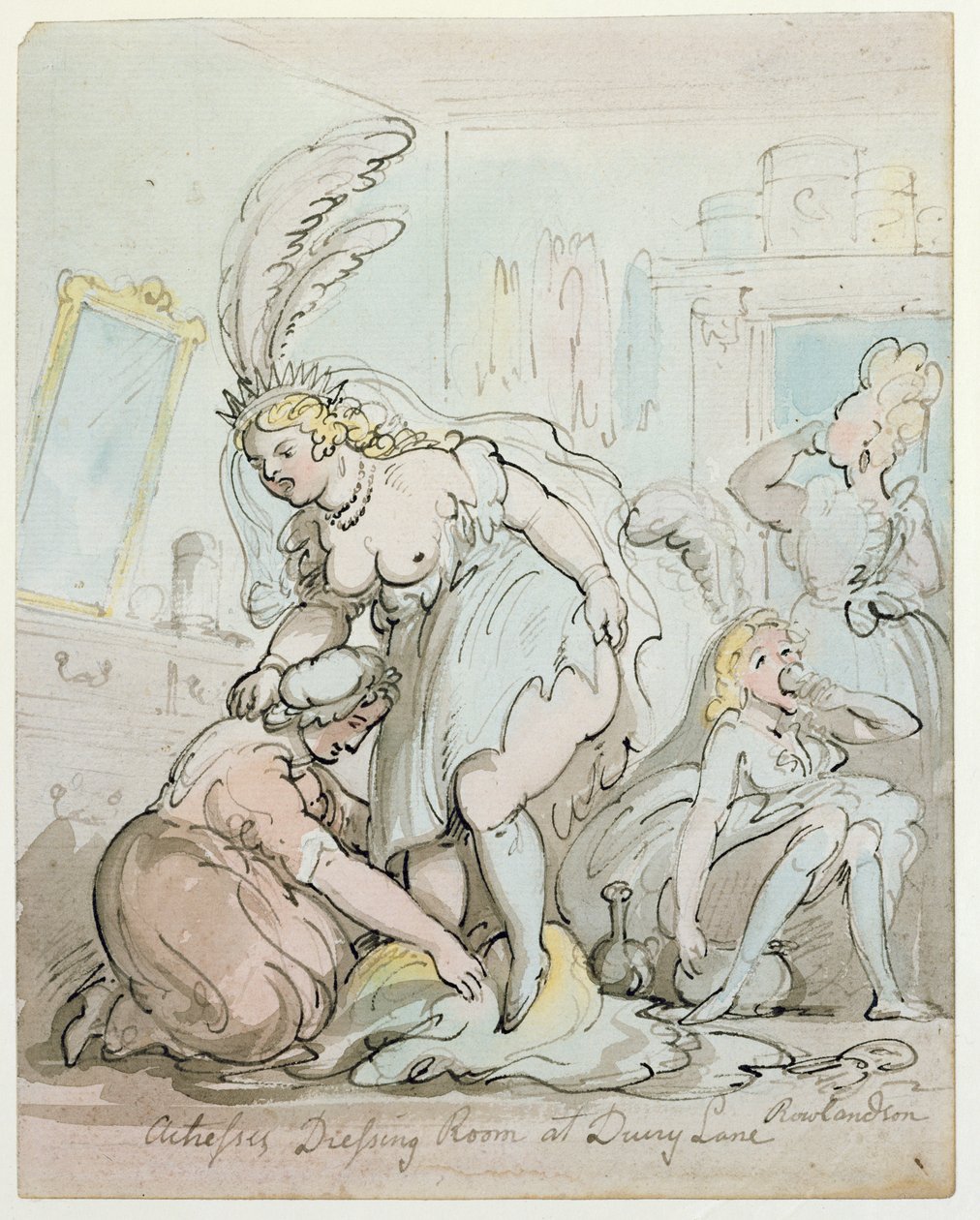Skådespelerskors omklädningsrum på Drury Lane (penna & bläck och wc på papper) av Thomas Rowlandson