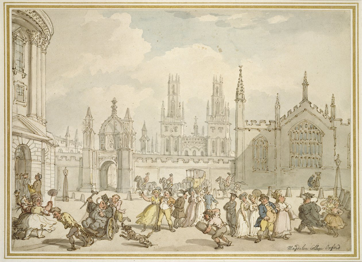 All Souls College, Oxford eller Radcliffe Square, Oxford, 1800-talet av Thomas Rowlandson