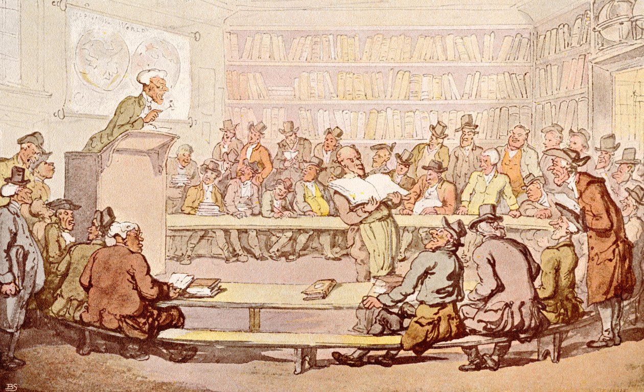 Ett auktionsrum från 1700-talet, från The Connoisseur Magazine, publicerat 1902 av Thomas Rowlandson