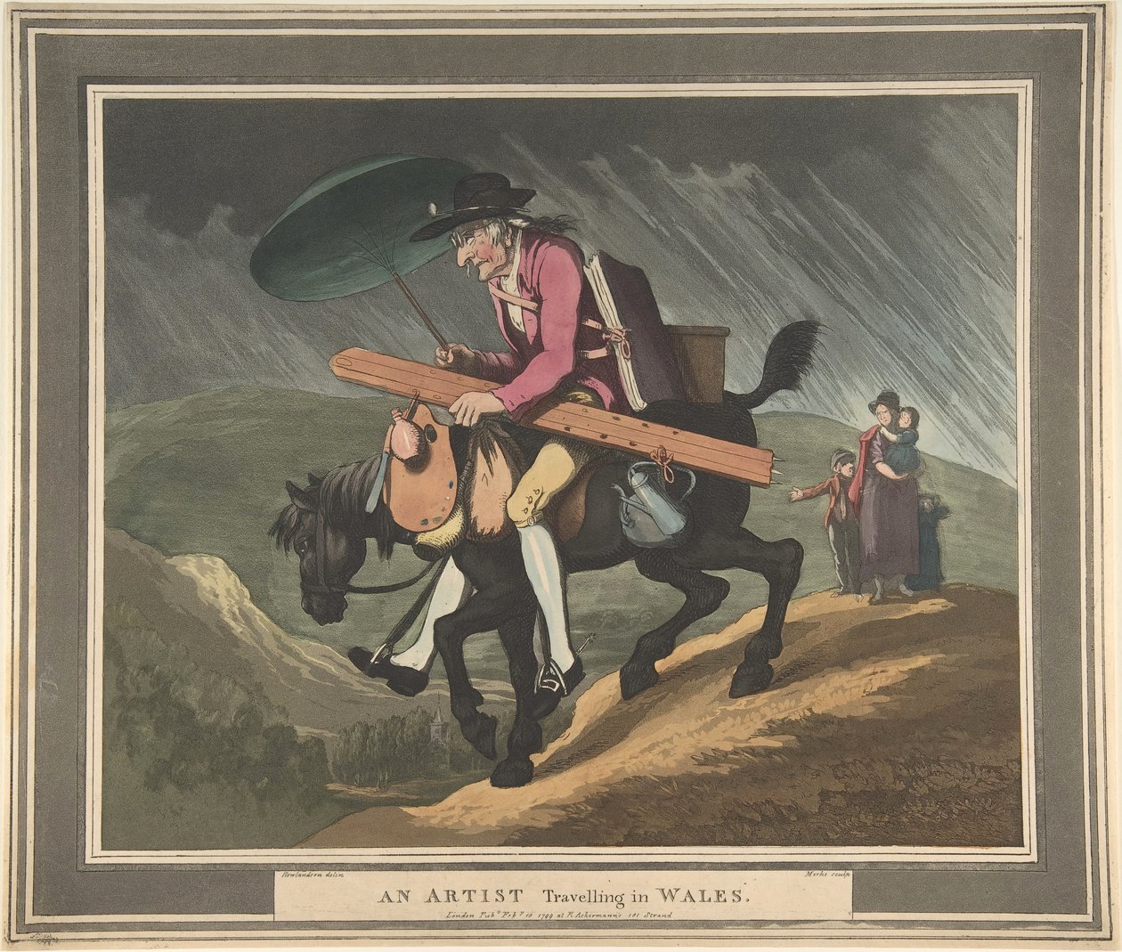 En konstnär som reser i Wales, pub. 1799 (handfärgad etsning av Thomas Rowlandson
