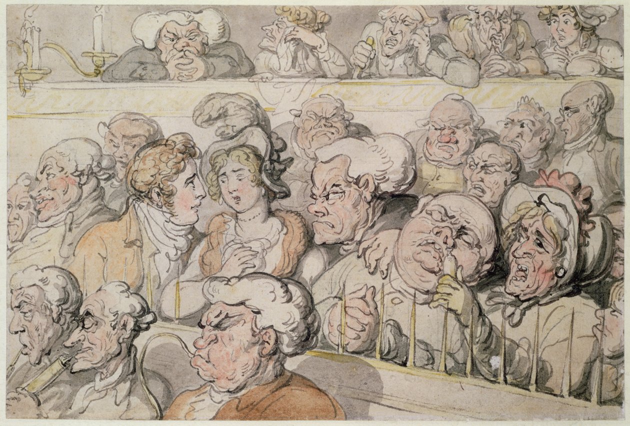 På teatern, i gropen (penna, wc och penna på papper) av Thomas Rowlandson
