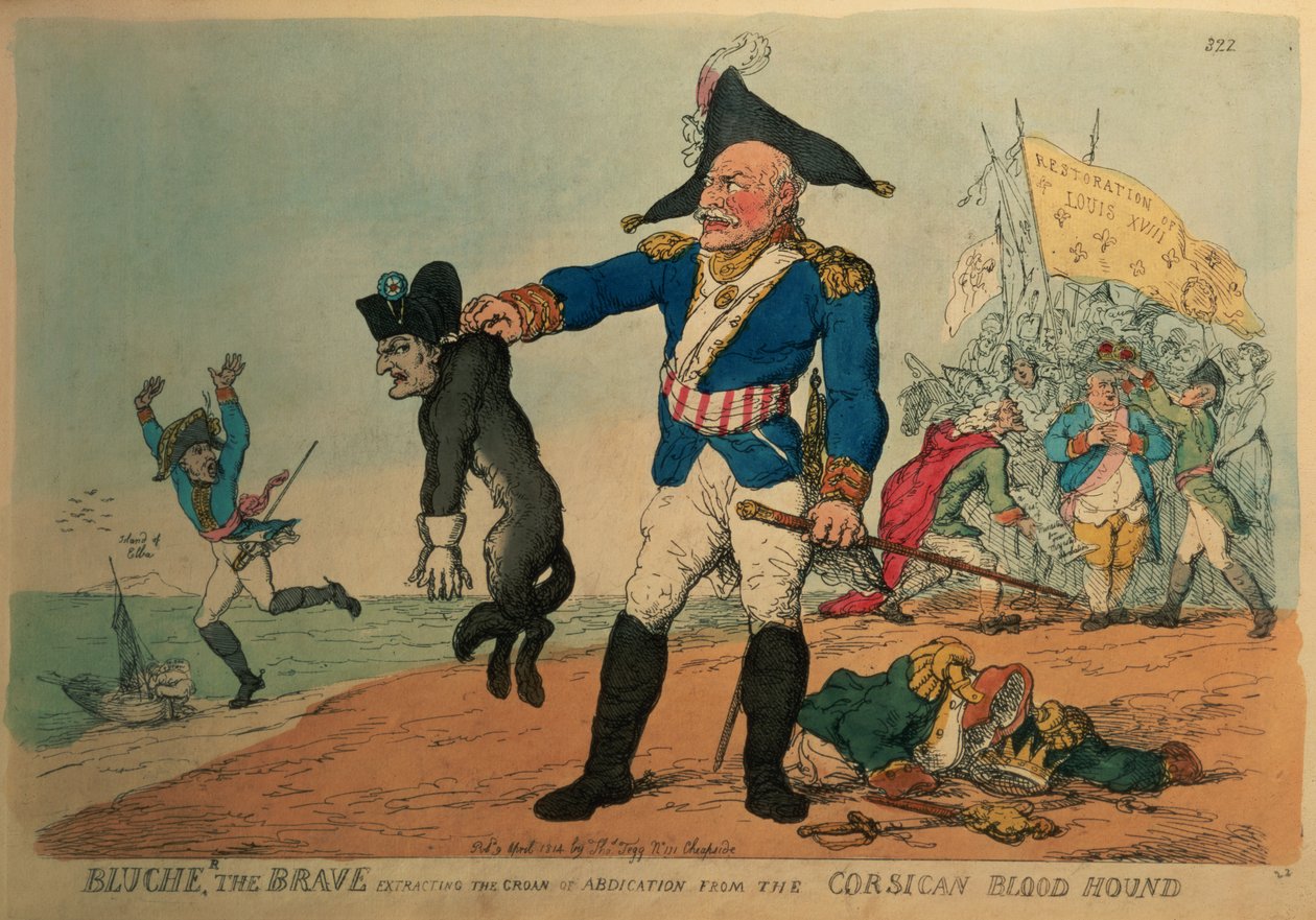 Blucher the Brave (1742-1819): Att utvinna abdikationens stön från den korsikanska blodhunden, Napoleon, av Thomas Rowlandson