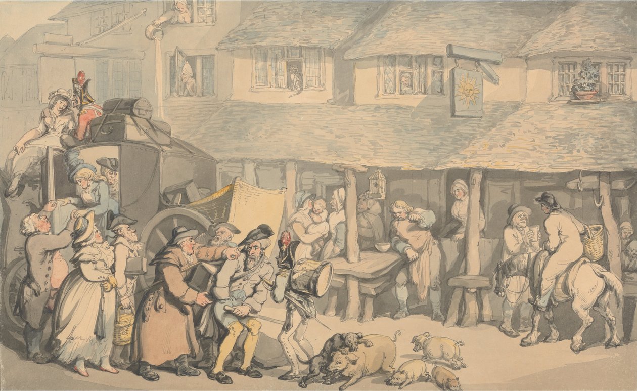 Bodmin Cornwall- The Arrival of the Stage-Coach av Thomas Rowlandson
