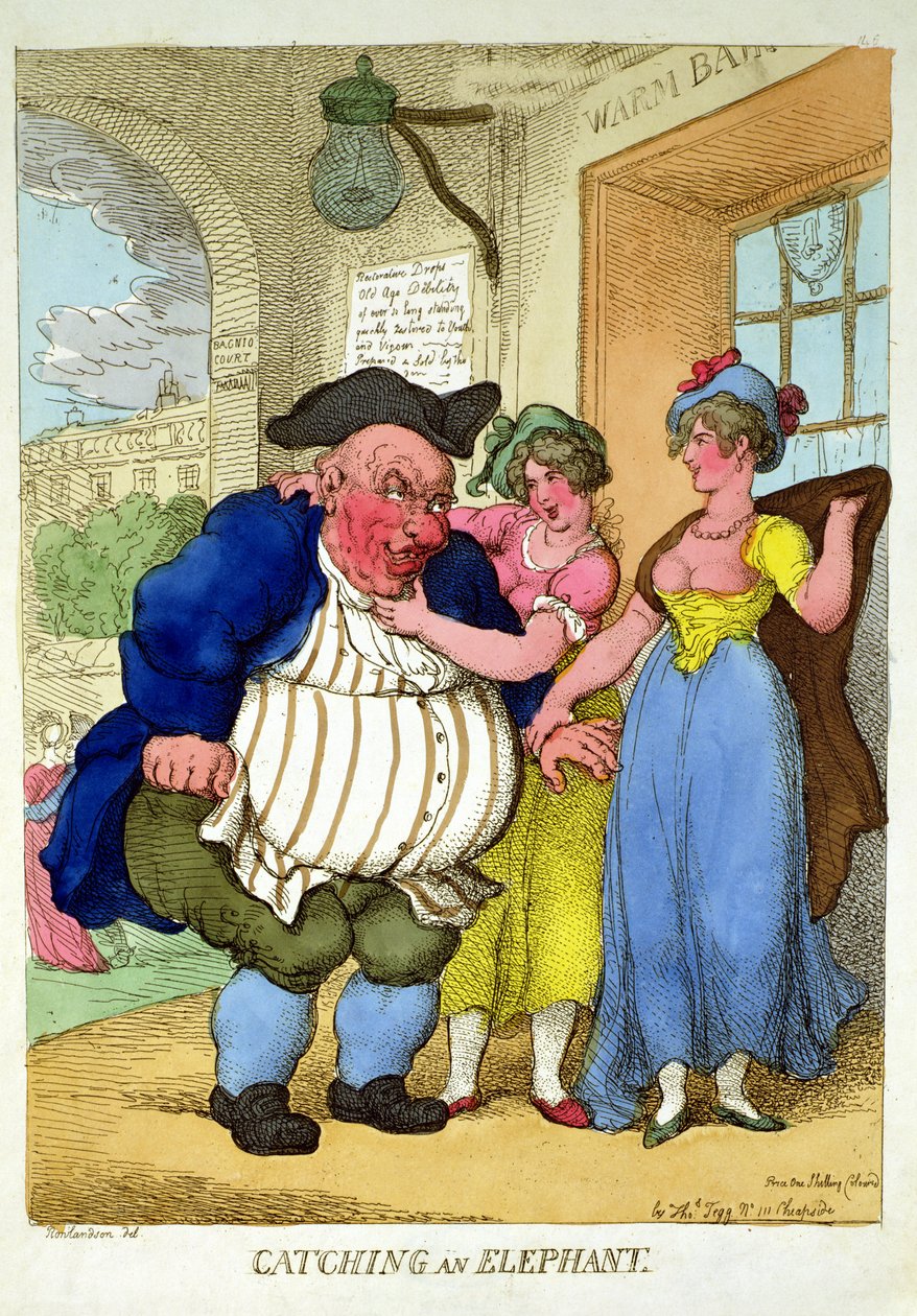 Att fånga en elefant, 1812 av Thomas Rowlandson