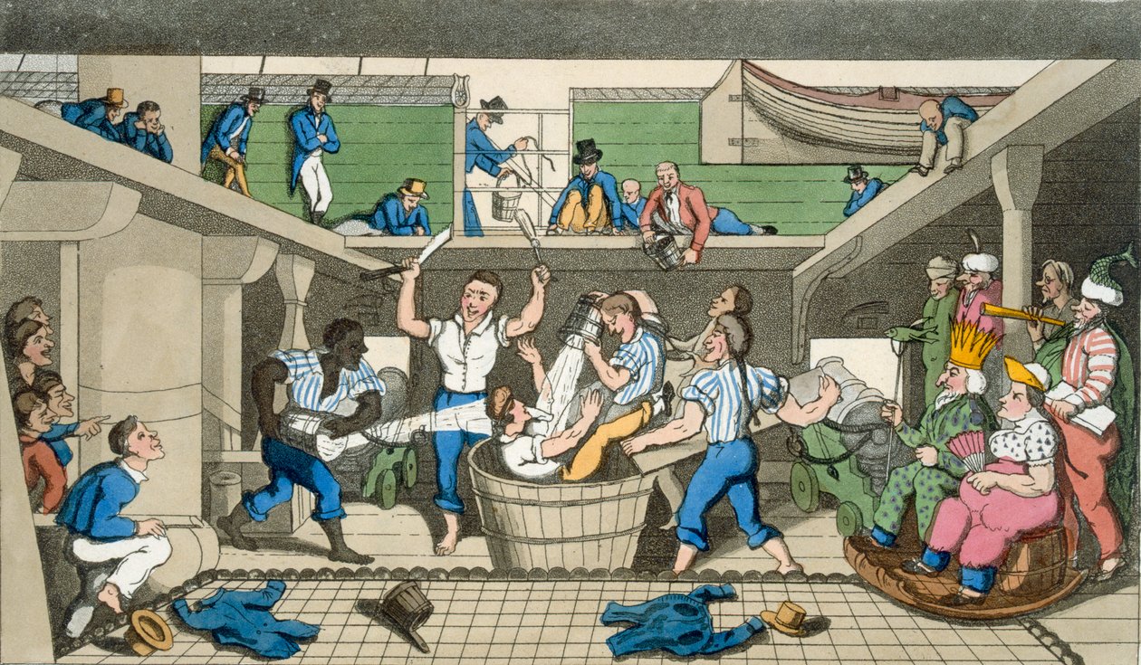 Crossing the Line, skylt från "The Adventures of Johnny Newcome in the Navy" av John Mitford (1782-1831) graverad av W. Read, 1818 av Thomas Rowlandson