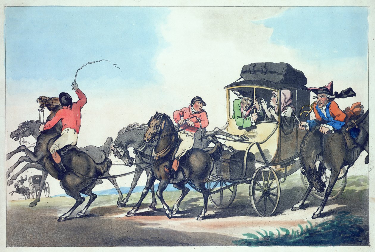 English Travelling, or The First Stage from Dover, akvatint av Francis Jukes (1747-1812), utgiven av T. Smith, 1785 (färgad etsning med akvatint) (par 125734) av Thomas Rowlandson