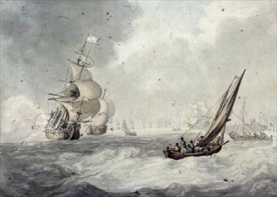 Avfyrar en salut från Portsmouth (wc) av Thomas Rowlandson