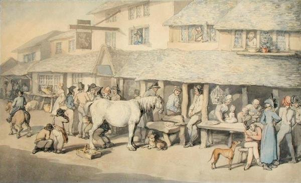 Franska fångar på villkorlig dom i Bodmin, Cornwall, 1795 (penna och bläck och wc på papper) av Thomas Rowlandson