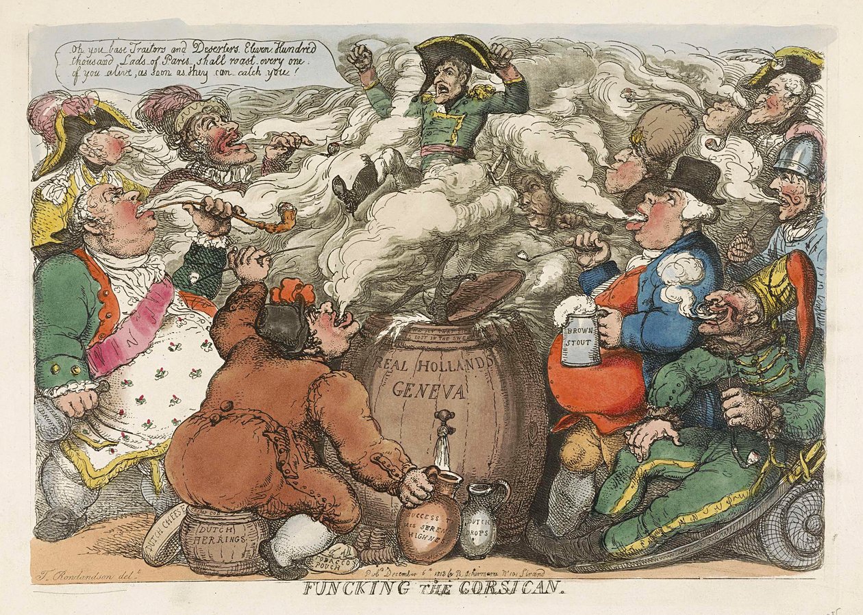 Funcking the Corsican, pub. 1813 (handfärgad gravyr) av Thomas Rowlandson