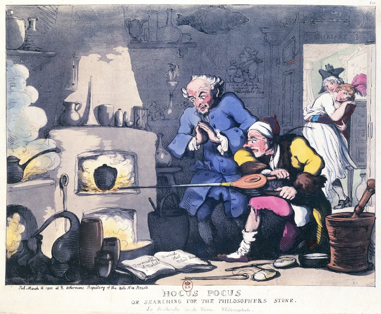 Hocus Pocus or Searching for the Philosophers Stone, publicerad i mars 1800 av Thomas Rowlandson