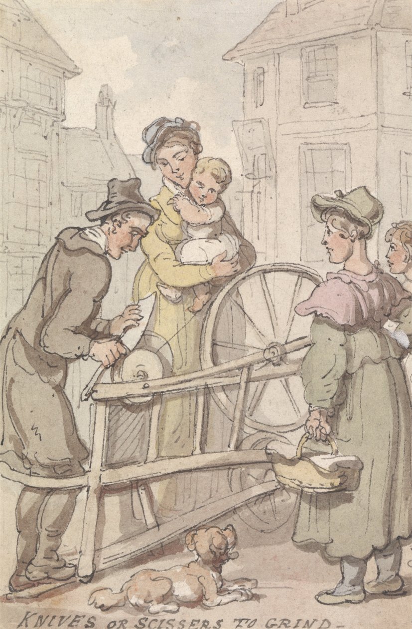 Knivar eller saxar för att slipa av Thomas Rowlandson