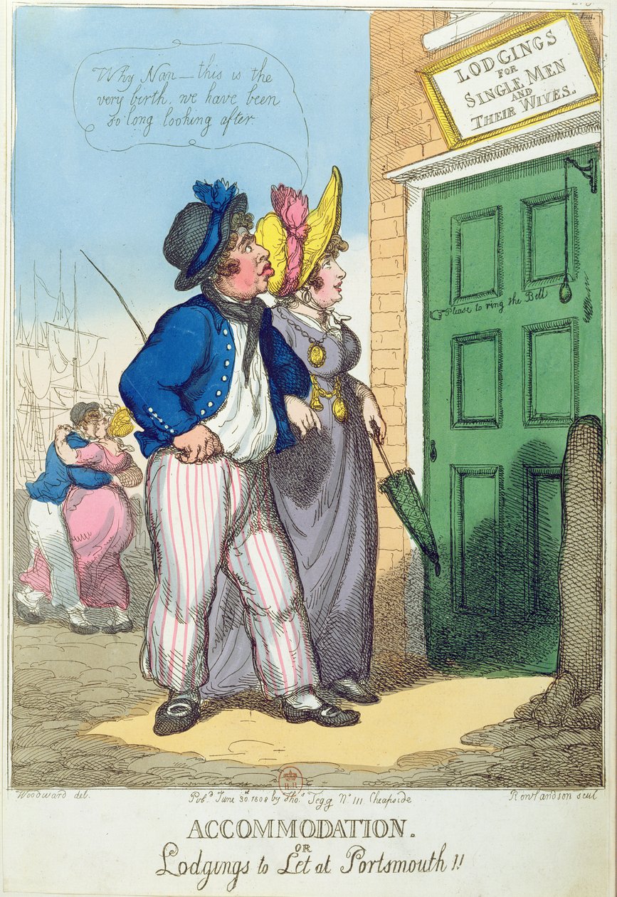 Boende för ensamstående män och deras fruar i Portsmouth, 1808 av Thomas Rowlandson