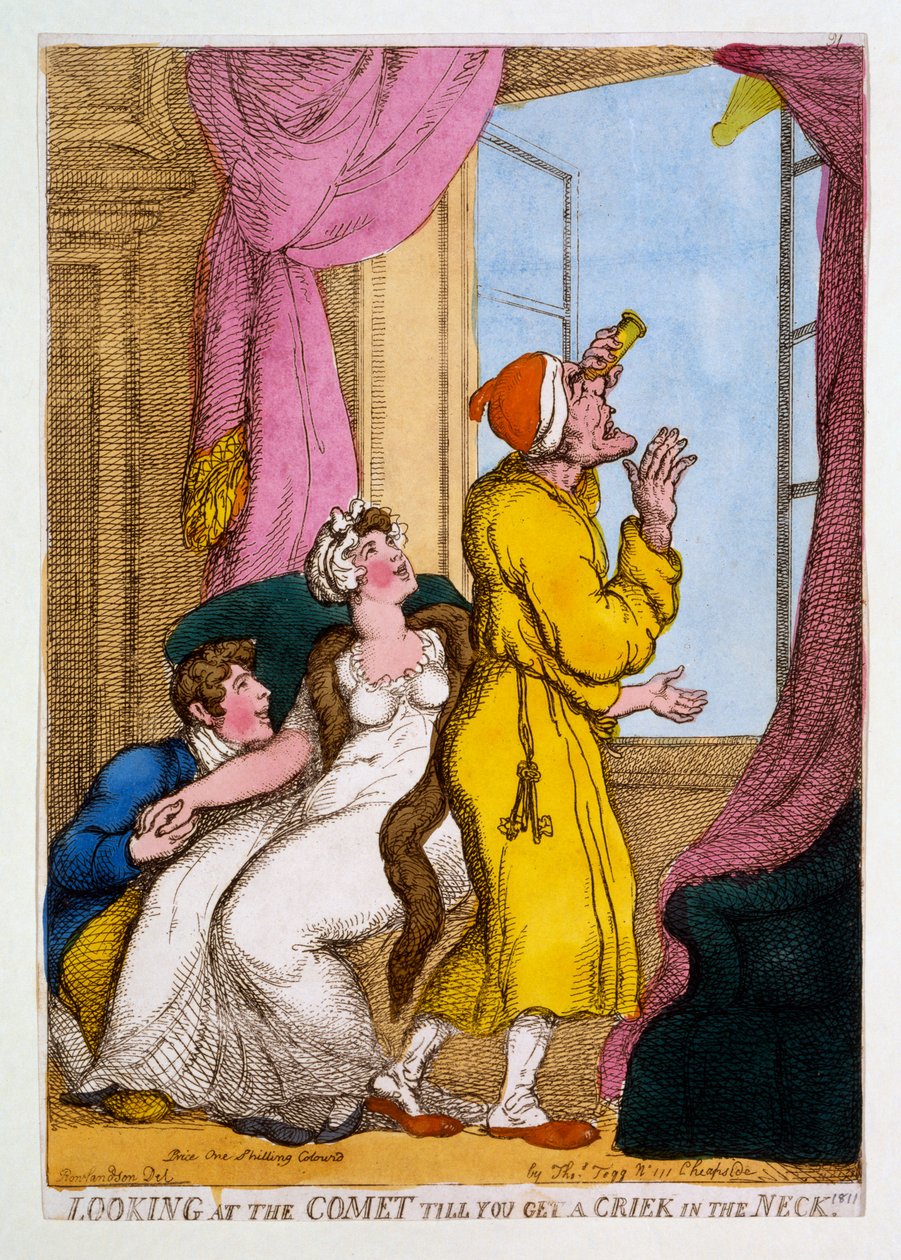 Titta på kometen tills du får ett skrik i nacken, 1811 (handfärgad gravyr) av Thomas Rowlandson