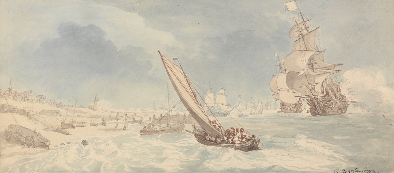 Men-of-War and Sailing Boats Near a Shore av Thomas Rowlandson