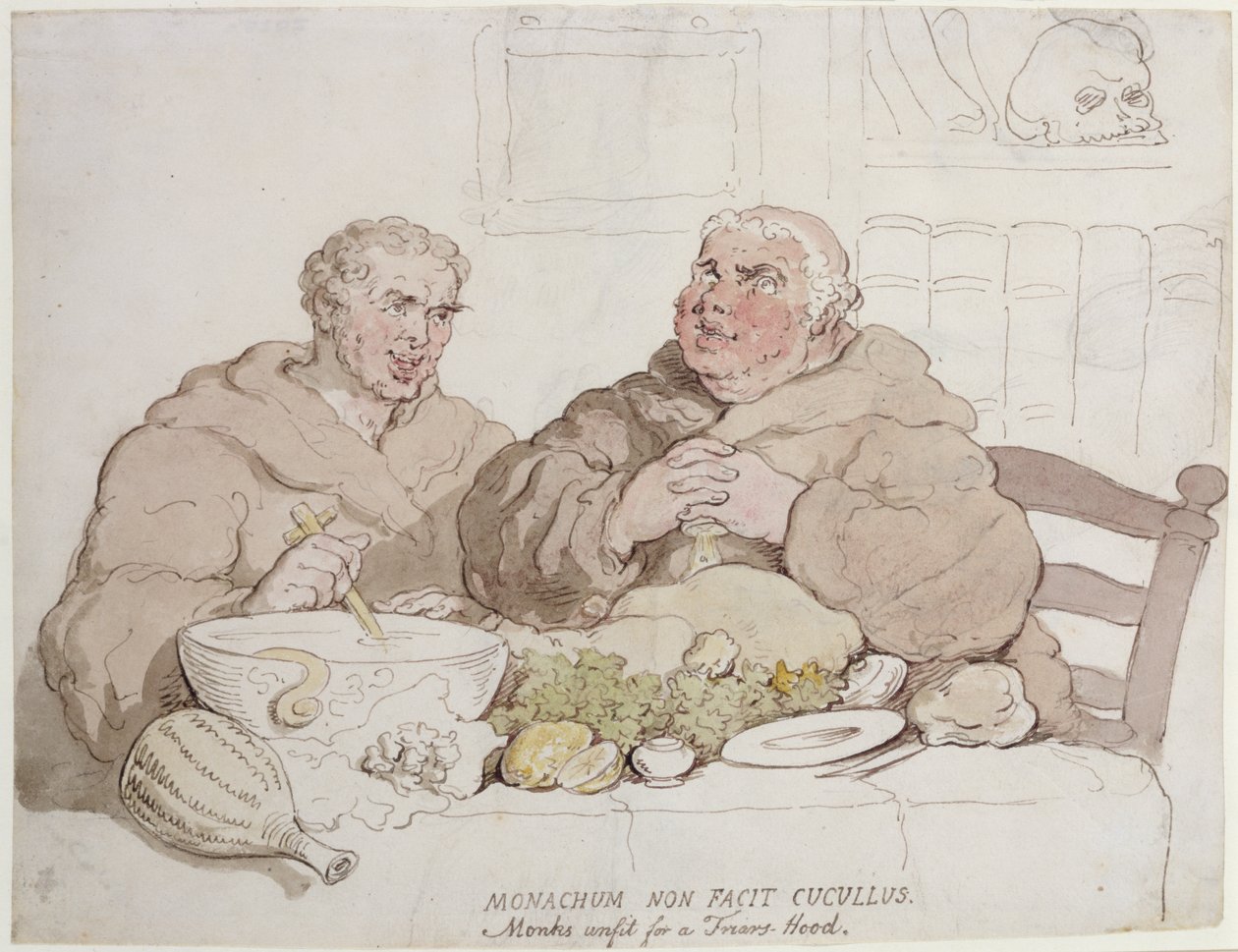 Monks Unfit for a Friars Hood (penna & bläck och wc på papper) av Thomas Rowlandson