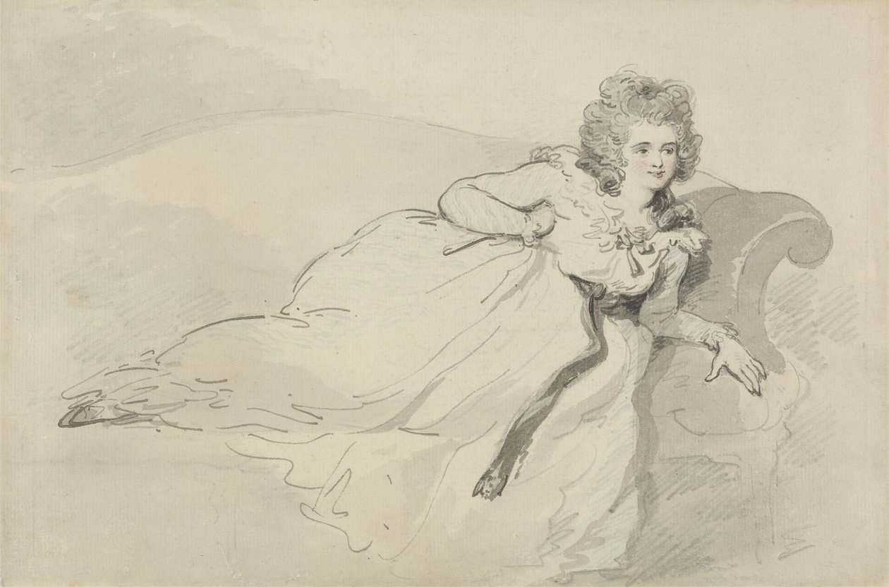 Mrs Abington, reclining on a couch (pen, graphite & wc on paper) av Thomas Rowlandson