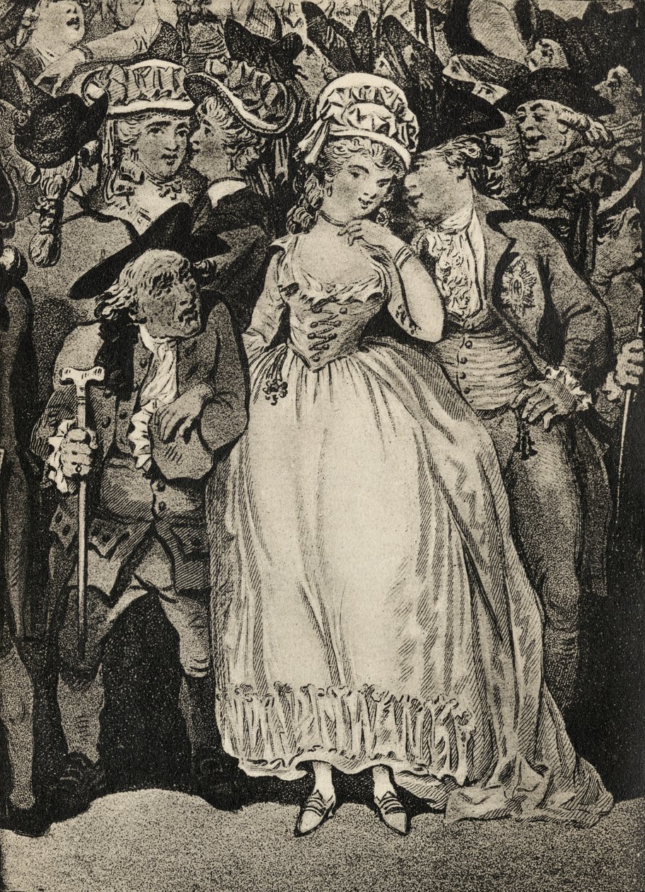 Mary Robinson tillsammans med prinsen av Wales och hennes make Thomas Robinson. av Thomas Rowlandson