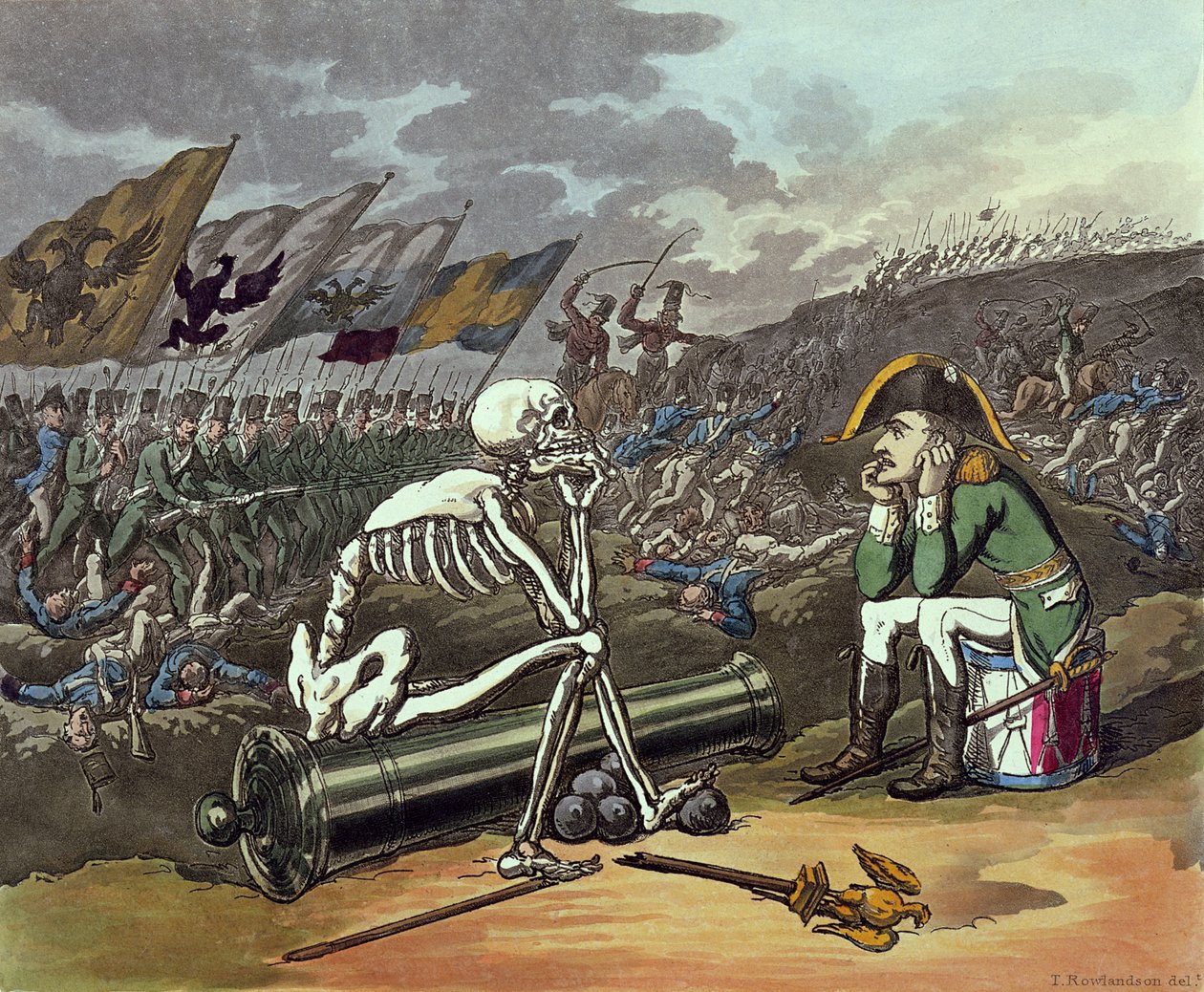 Napoleon och skelett, 18:e (litografi i färg) av Thomas Rowlandson