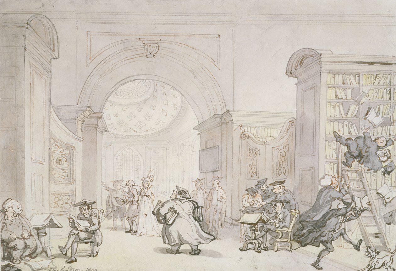 No.0613 The West Room and the Dome Room of Old University Library, Cambridge, 1800 (penna, bläck och wc) av Thomas Rowlandson