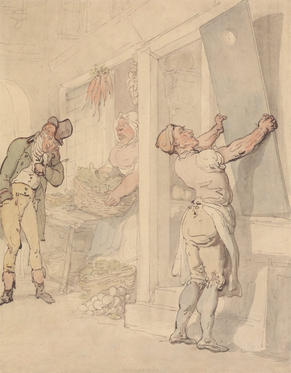 Outside the Greengrocers Shop av Thomas Rowlandson