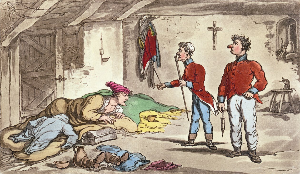 Stackars Johnny på sjuklistan, pl.9 från boken "The Military Adventures of Johnny Newcome", Patrick Martin, 1815 (färgetsning) av Thomas Rowlandson