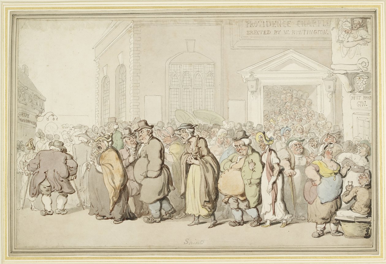 Providence Chapel (penna och svart och brunt bläck och akvarell, över svaga markeringar i grafit) av Thomas Rowlandson