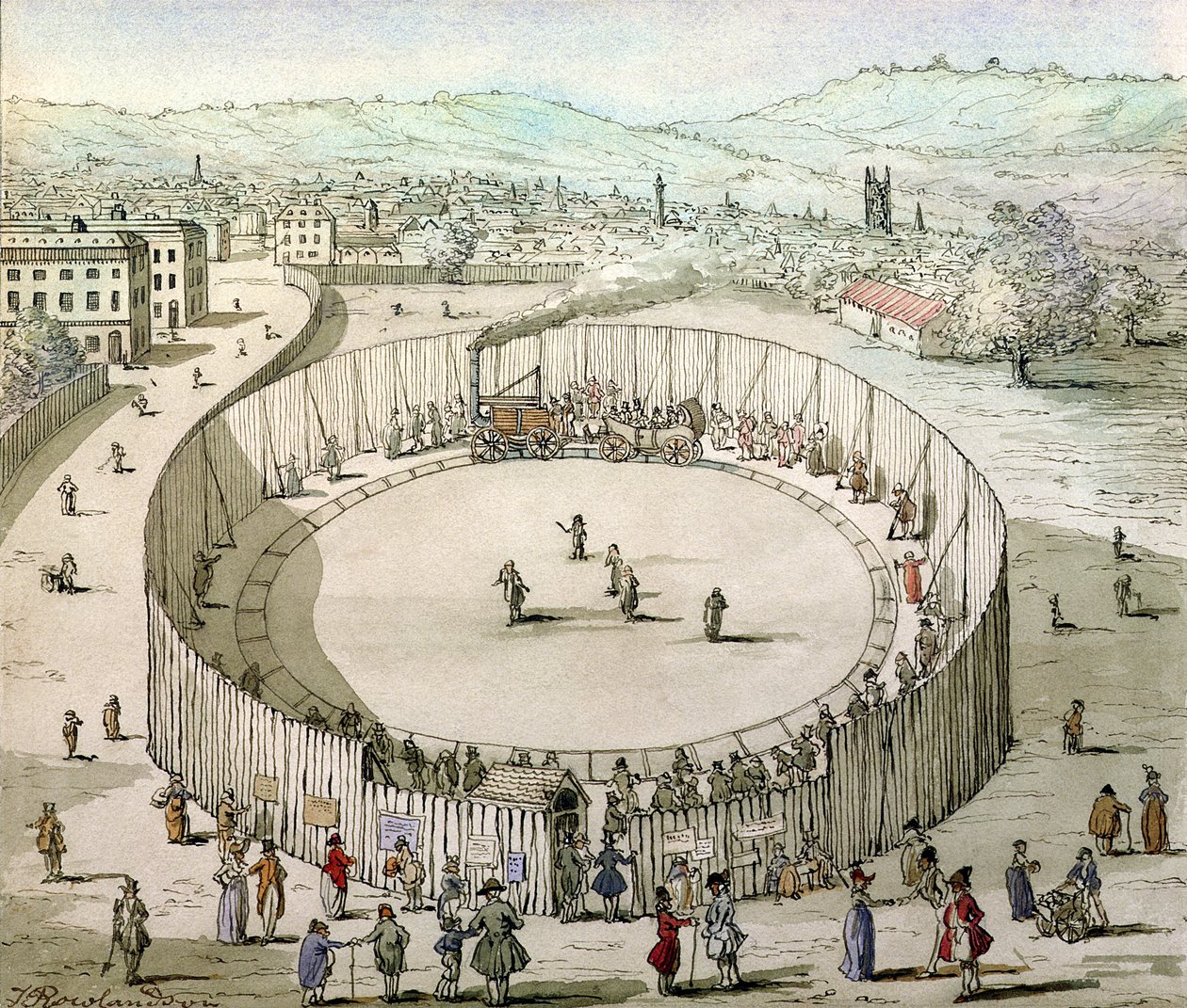 Richard Trevithicks Railroad, Euston Square 1809 (wc på papper) av Thomas Rowlandson