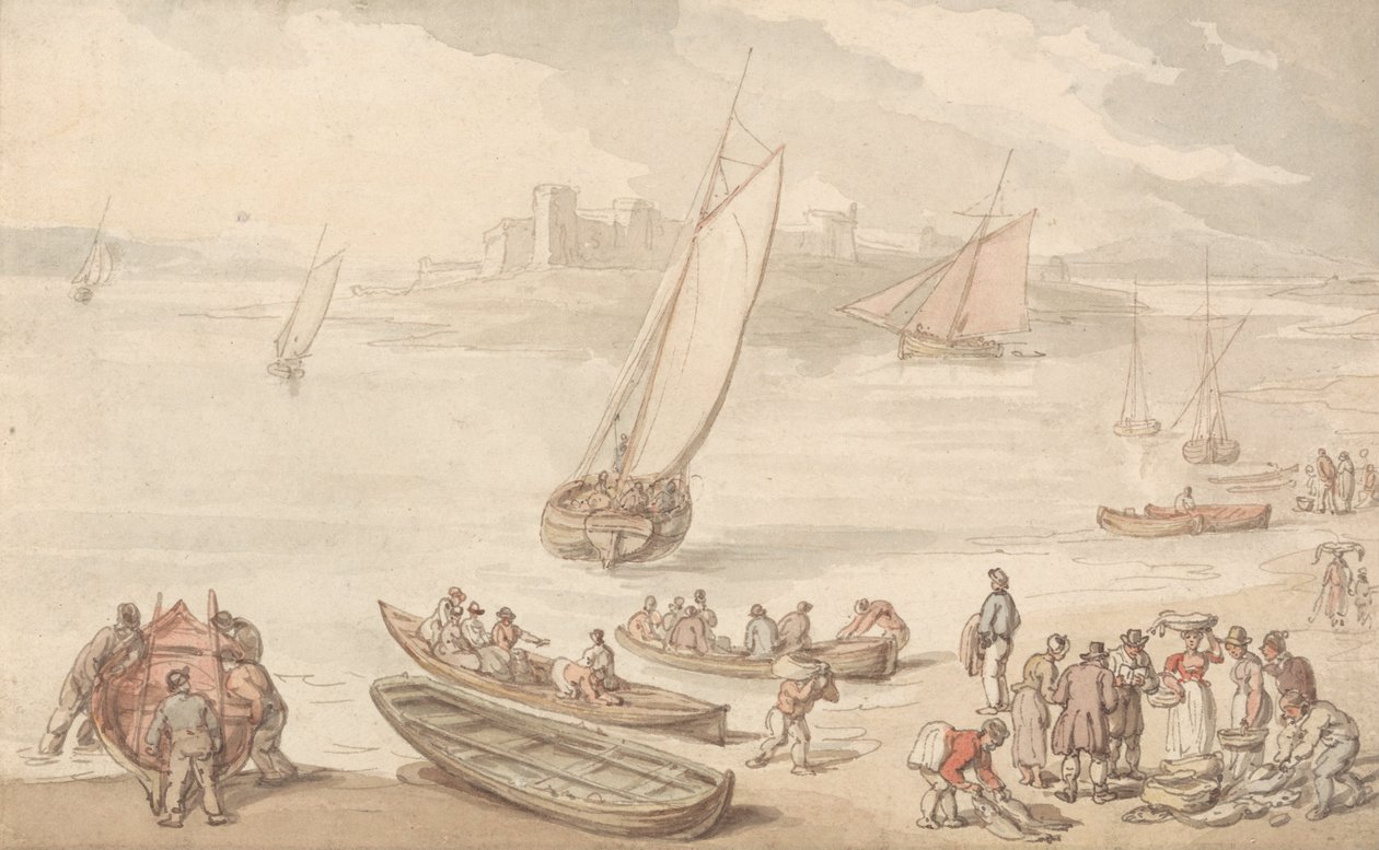 Försäljning av fisk på en strand av Thomas Rowlandson