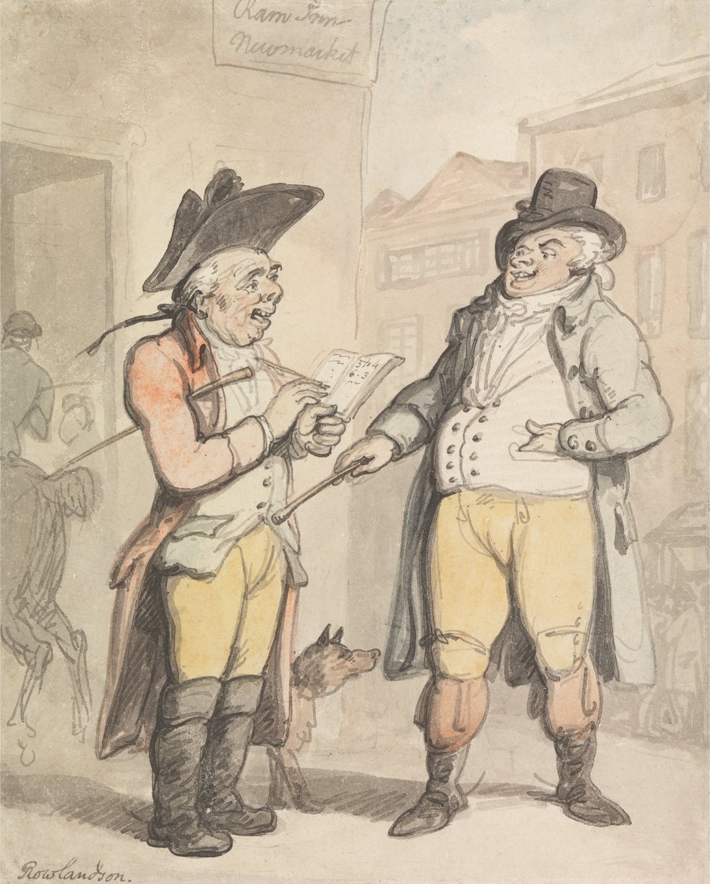 The Bookmaker and his Client outside the Ram Inn, Newmarket av Thomas Rowlandson