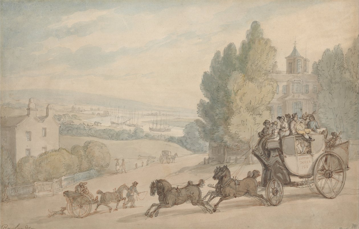 The Canterbury-Dover Coach Passing Vanbrugh Castle av Thomas Rowlandson