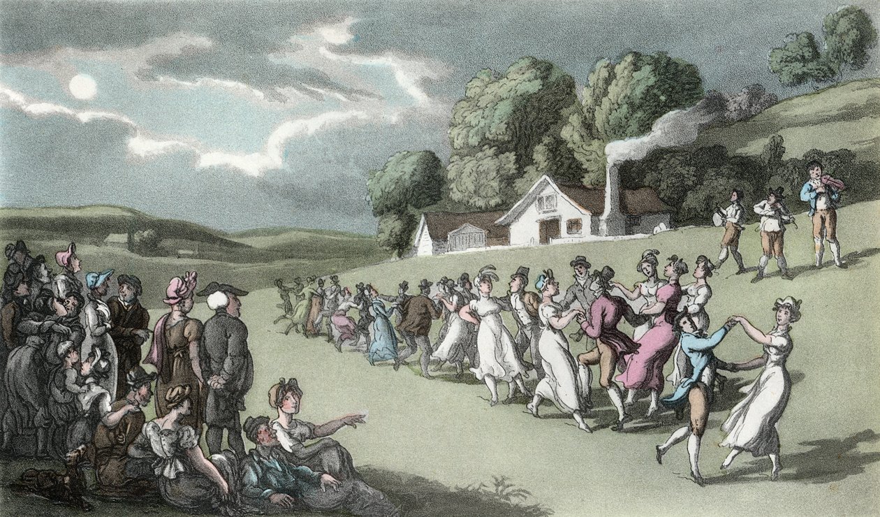 Dansen, illustration från "The Vicar of Wakefield" av Oliver Goldsmith, pub. Ackermann, 1817 (handfärgad akvatint) av Thomas Rowlandson