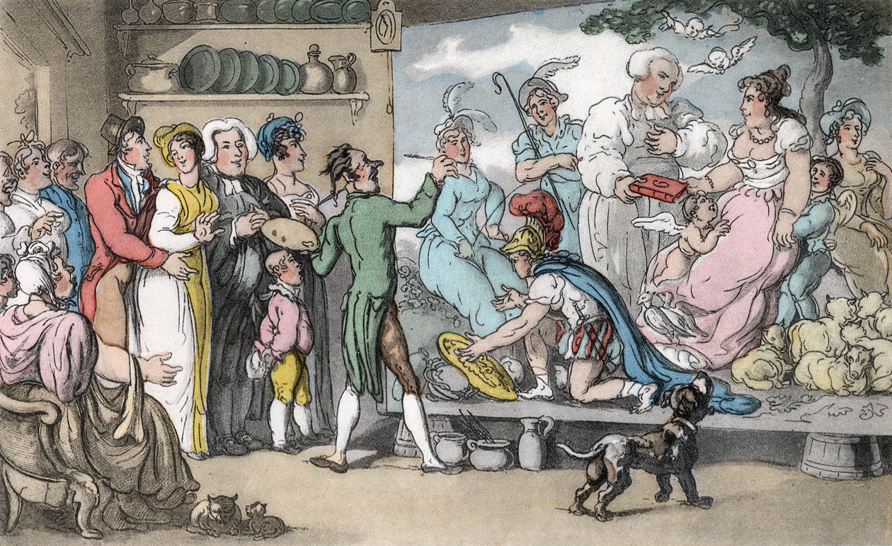 Familjebilden, illustration från "The Vicar of Wakefield" av Oliver Goldsmith, pub. Ackermann, 1817 (handfärgad akvatint) av Thomas Rowlandson